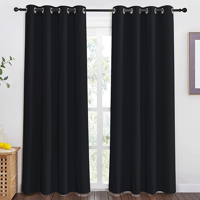 NICETOWN Black Blackout Curtain 80 inch Length - Image 2