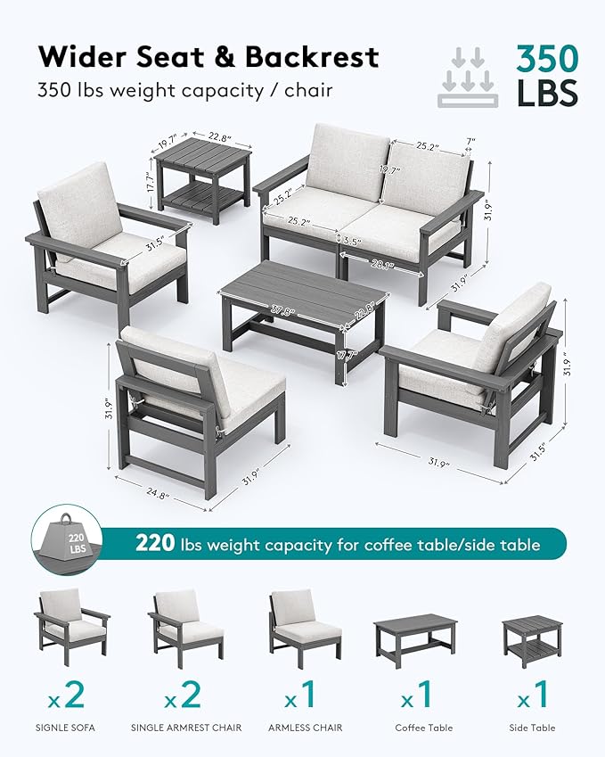 SERWALL HDPE Patio Furniture Set, 7-piece Outdoor Sectional Sofa Set, All - Image 2