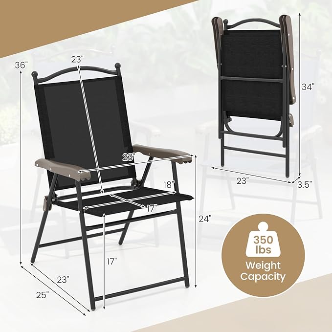 Giantex Set of 2 Patio Folding Chairs, Outdoor Patio Dining Chairs w/Armrest - Image 3