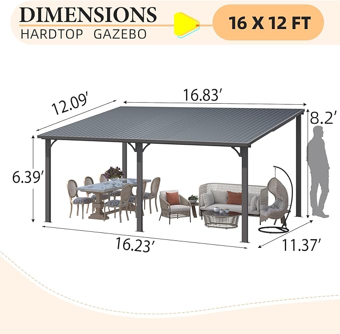 AECOJOY 12' x 16' Outdoor Hardtop Metal Gazebo - Image 4