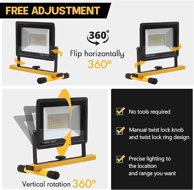 22000 Lumen Work Lights with Stand, 3 Head Portable LED Work Light, with - Image 2