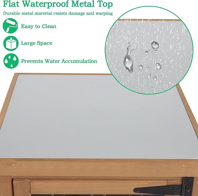 Small Outdoor Storage Cabinet Weatherproof, Wood Garden Potting Bench Table - Image 3