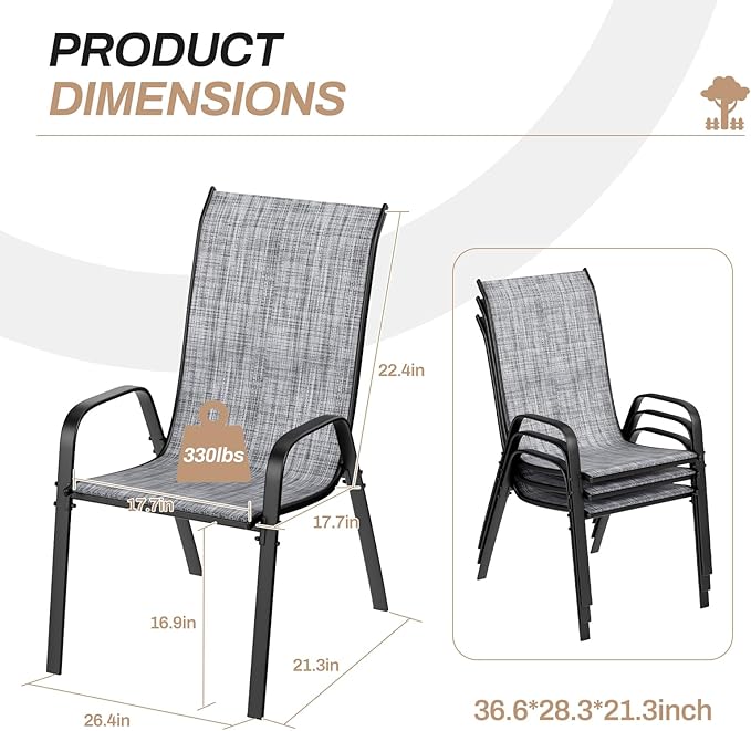 TLSUNNY Patio Chairs, Stackable Textilene Outdoor Dining Furniture - Image 3