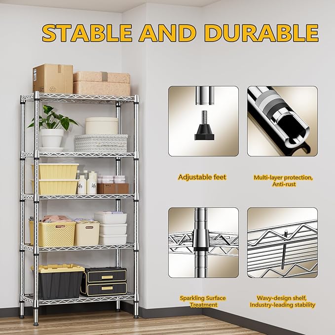 1250 lbs 5 Tier Shelf Metal Storage Shelves Shelving Wire Rack Heavy Duty - Image 6