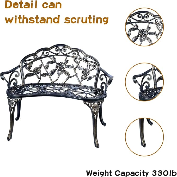 JARDIN DE CENTENNIAL Patio Garden Bench Metal Park Bench Cast Aluminum Outdoor - Image 5