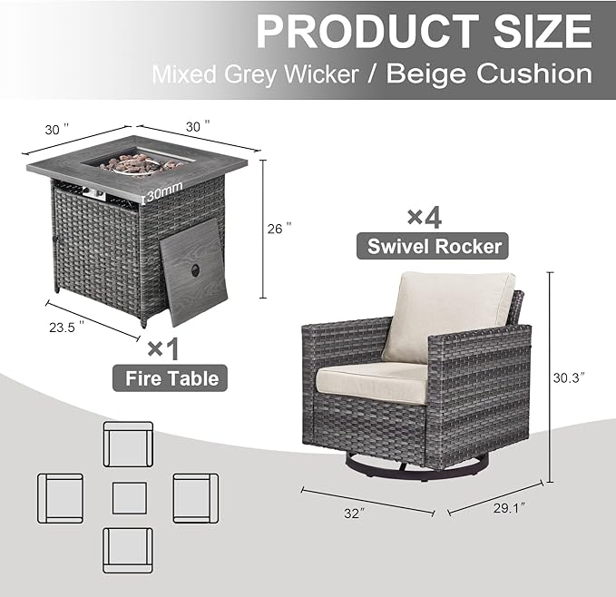 Belord 5 Pieces Wicker Patio Furniture Set: 4 Outdoor Swivel Glider Rocker - Image 2