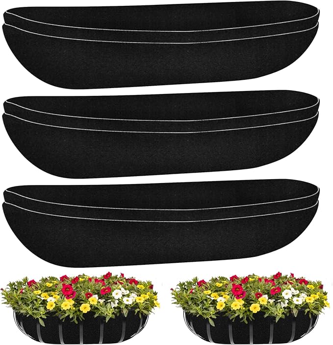Riare 6 Pack 30 Inch Black Felt Window Box Liners- Fabric Trough Planter Basket by Riare