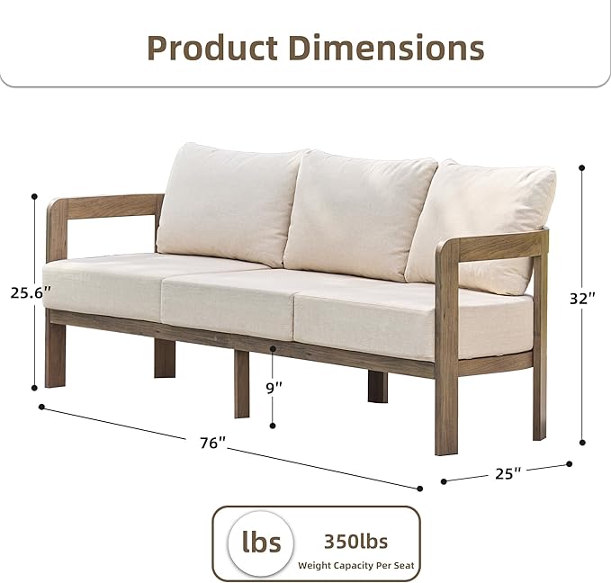Outdoor Couch Aluminum Patio Furniture, 3-Seat All-Weather Metal Modern Patio - Image 2