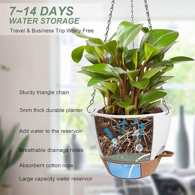 Hanging Planters for Indoor Outdoor Plants, 2 Pack Self Watering Hanging Pot - Image 2