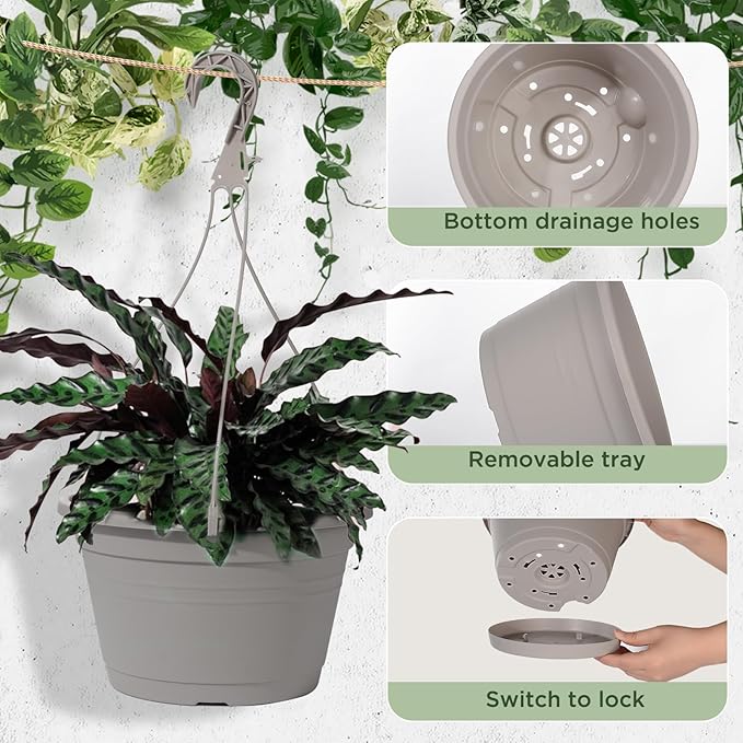 VIDELLY 4 Pcs Hanging Planters, Light Gray - Image 3