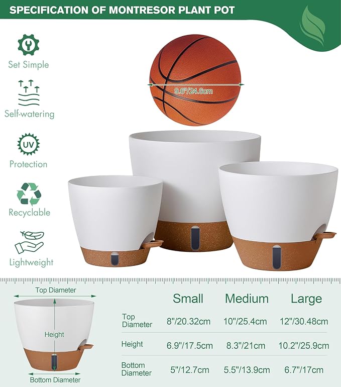 montresor 12/10/8 Inch Self Watering Pots - Image 4