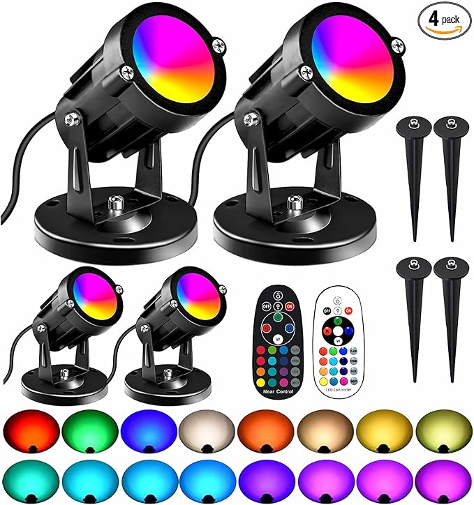 RGBW 8W LED Spotlight with Remote, 16 Color Changing Landscape Lighting by Agdjasa