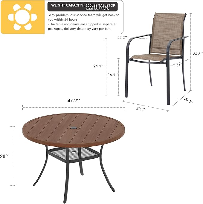 VICLLAX Patio Dining Set for 6, Outdoor Furniture Set Includes 47.2" Round - Image 7