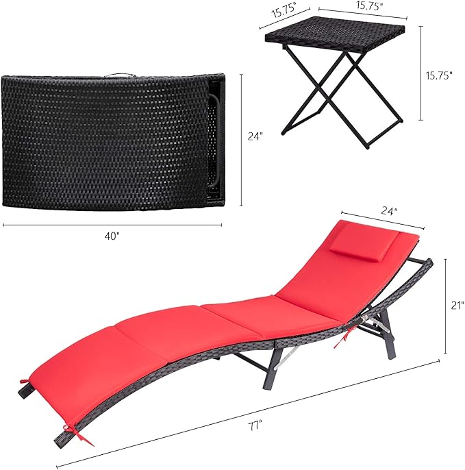 Devoko Patio Chaise Lounge Sets Outdoor Rattan Adjustable Back 3 Pieces - Image 8