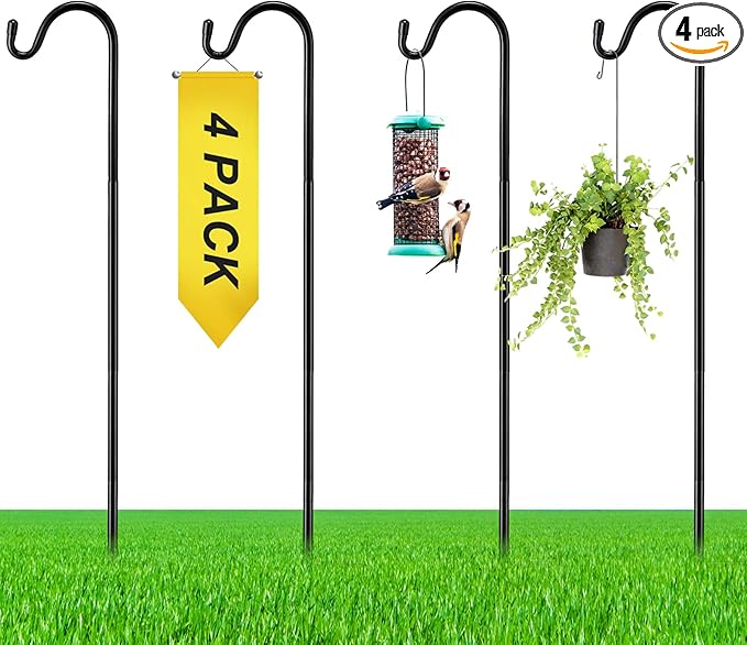 4 Pcs 45 Inch Shepherds Hook for Outdoor Adjustable Bird Feeder Pole Metal by Yetene