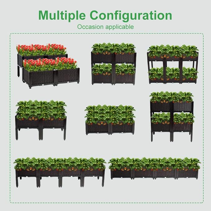 VINGLI Square Raised Garden Bed, Self-Watering Plastic Planter - Image 2