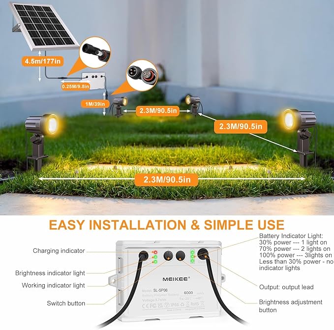 MEIKEE 6 in 1 Solar Spotlights Outdoor, 6W/6V Solar Powered Landscape Lights - Image 6