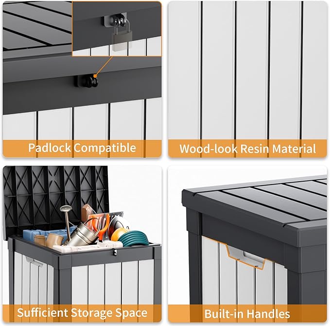 40 Gallon Resin Deck Box, Lockable Patio Outdoor Storage Box - Image 3