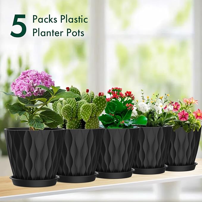 4 inch Small Plastic Nursery Pots, Seedling Pots, 5 Set Water Ripples Plant Pots - Image 6