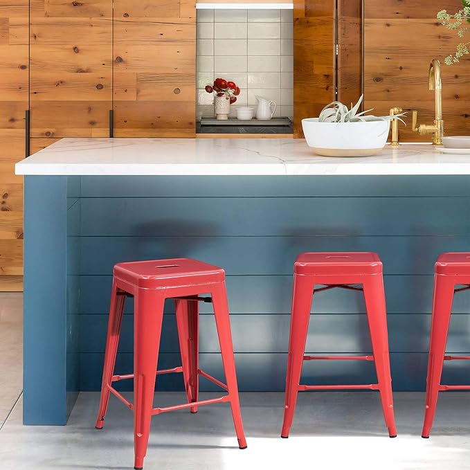 Devoko Metal Bar Stools 24" Indoor Outdoor Stackable Barstools Modern Style - Image 2