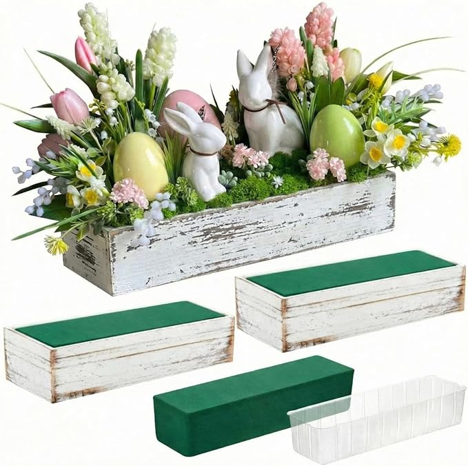 Dandat 3 Set Wood Boxes for Centerpieces 12x4 Inch Rectangle Wooden Planter Box by Dandat