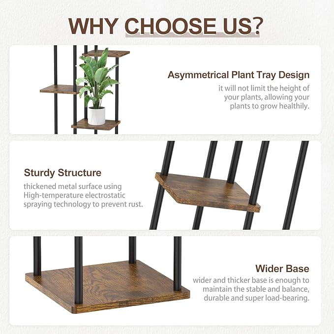 6 Tier Tall Plant Stand Indoor Outdoor, Large Wood Metal Planter Shelf Holder - Image 3