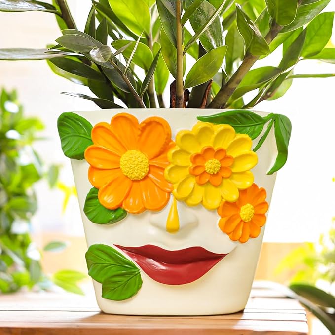 GUGUGO 8 Inch Large Flower Face Planters, Abstract Unique Head Plant Pot by GUGUGOHOMEDECOR