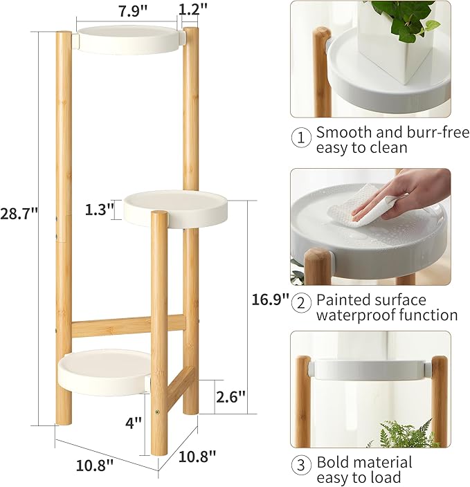 FILWH Plant Stand Indoor Outdoor Plant Rack 3 Tier 3 Potted Flower Holder - Image 7