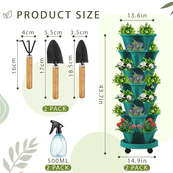 Umigy 2 Set of 7 Tier Vertical Planter Stackable Tower Planters Strawberry Herb - Image 2