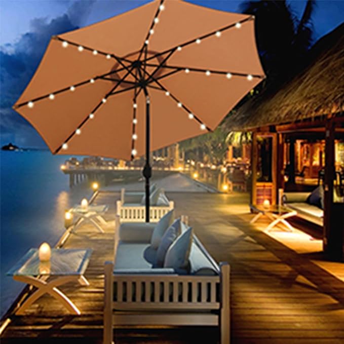 Blissun 9 ft Solar Umbrella, 32 LED Lighted Patio Umbrella, Table Market - Image 5