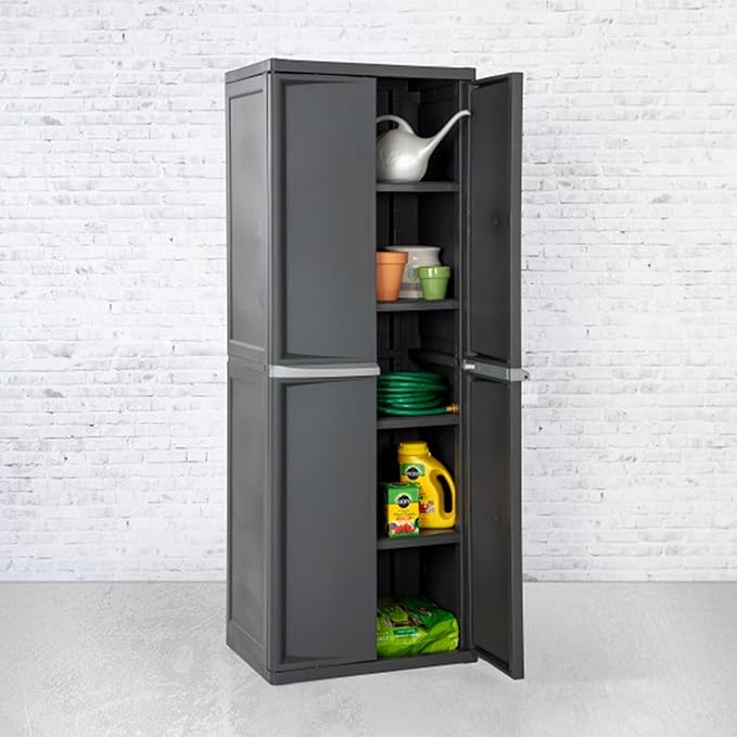 Sterilite 4 Shelf Cabinet, Lockable Utility Storage w/ Adjustable Shelves - Image 6