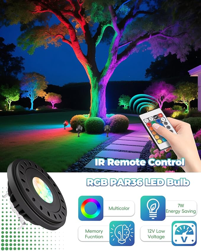 RGB PAR36 LED Light Bulb Color Changing, Warm White+15 Colors Choices on Remote - Image 2