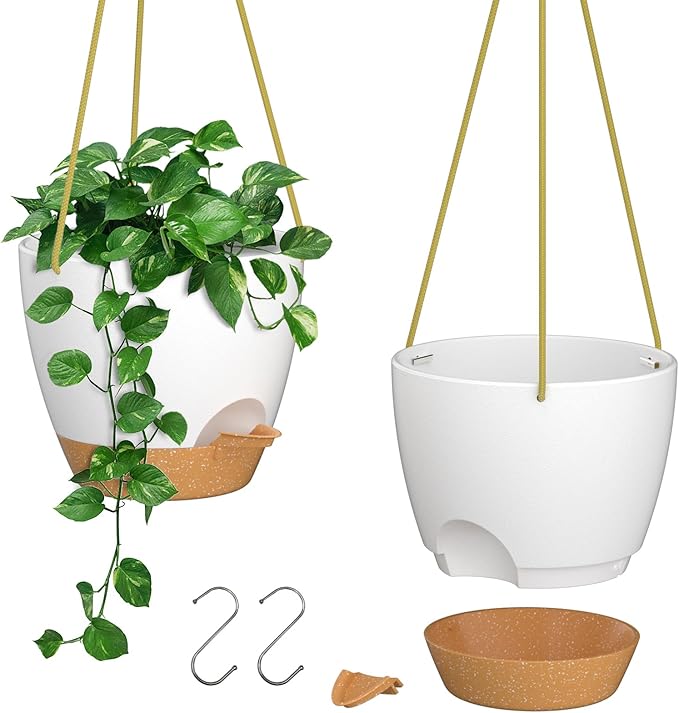 ZMTECH 8 Inch Hanging Planters for Indoor Outdoor Plants, 2 Pack Self Watering by HighQualityGardeningTools