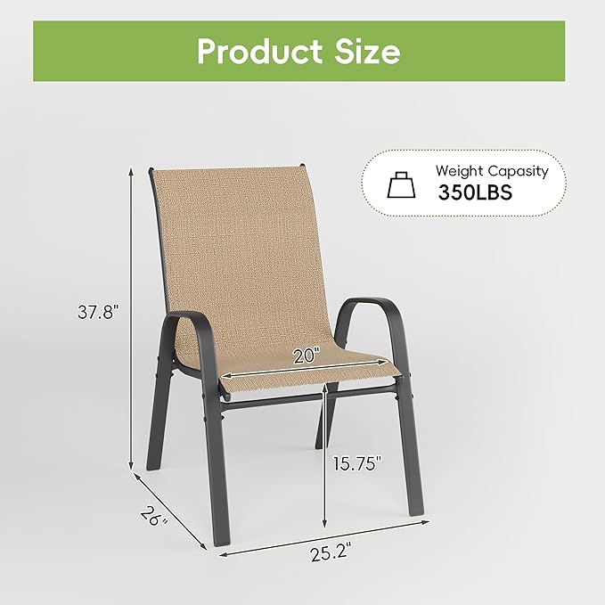 Patio Chairs Set of 4, Outdoor Dining Chairs Stackable - Image 3