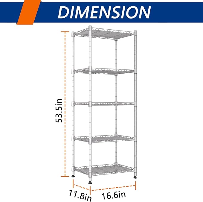 REGILLER 5-Wire Shelving Metal Storage Rack Adjustable Shelves, Standing - Image 3