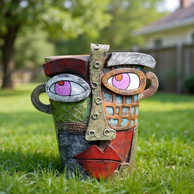 Picasso Abstract Face Flower Pot, Unique Resin Crafted Planter - Image 5