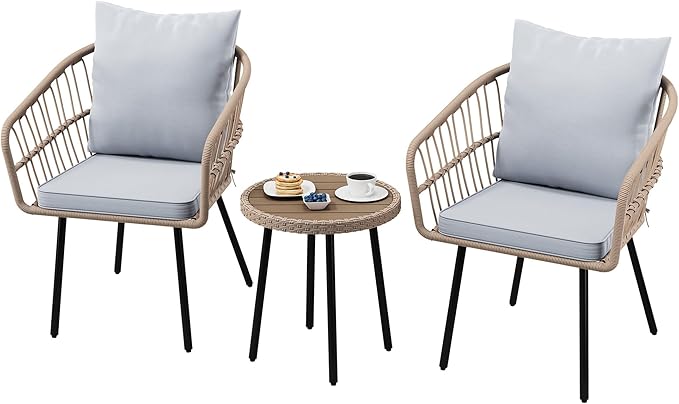 DWVO 3 Piece Patio Bistro Set, Patio Furniture Set Outdoor Wicker Bistro Rattan - Image 8