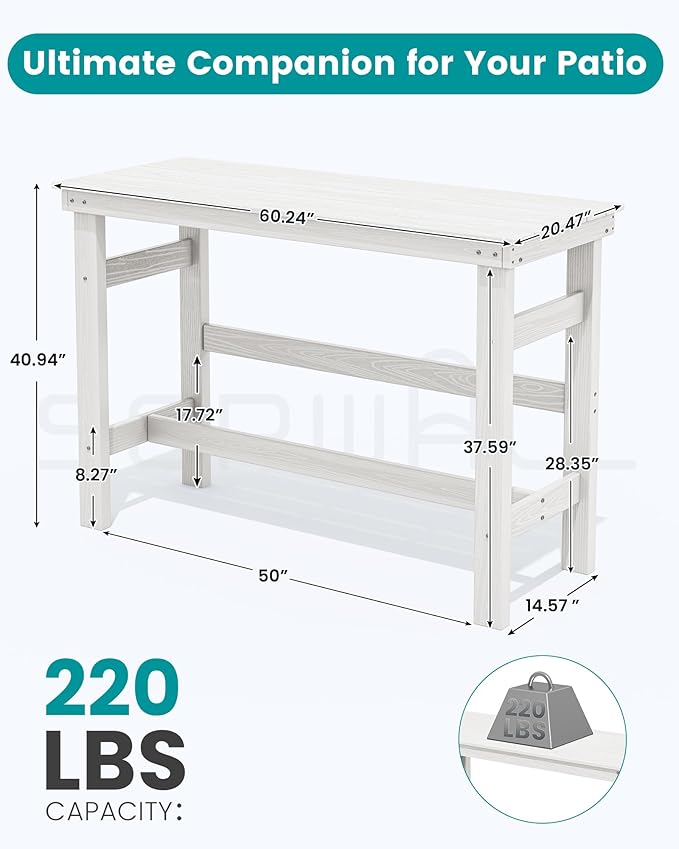 SERWALL 41" Outdoor Bar Table, HDPE Patio Bar Counter Height Table, All Weather - Image 6
