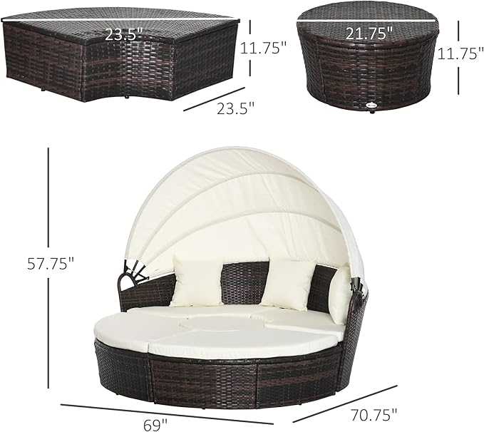 Outsunny 4-Piece Round Convertible Daybed - Image 3