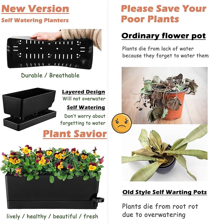 Self Watering Pots for Indoor Plants 17 Inches Window Boxes Planters - Image 8