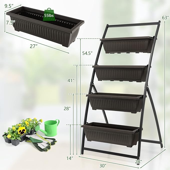 Giantex 2 Pcs 5.2FT Vertical Raised Garden Bed, 4-Tier Elevated Planter Box w/4 - Image 8