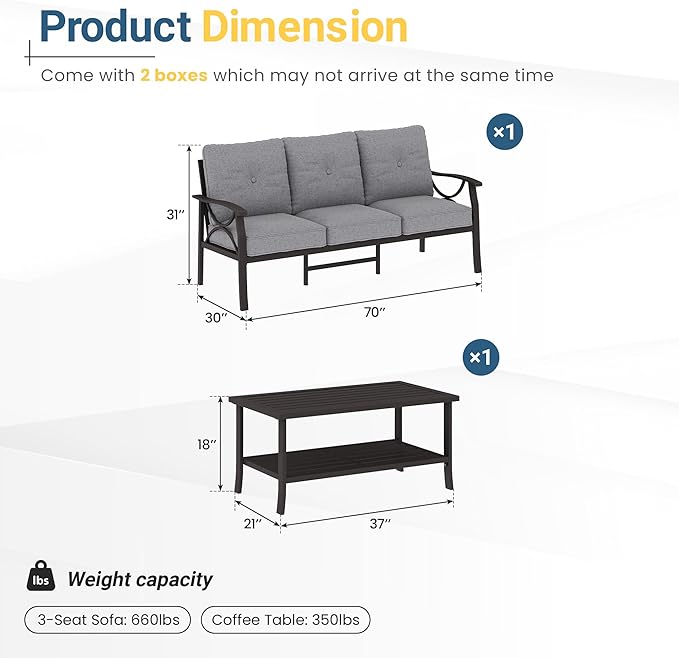 RoyalCraft 3 Seats Outdoor Patio Furniture Set, Outdoor Metal Sectional - Image 2