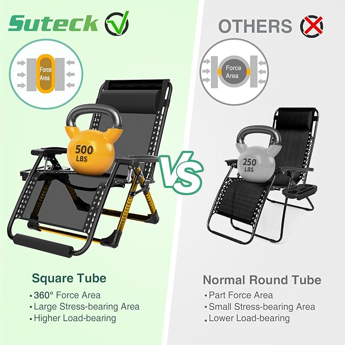 Suteck Oversized Zero Gravity Chair, 33In XXL Outdoor Recliner Chair - Image 6