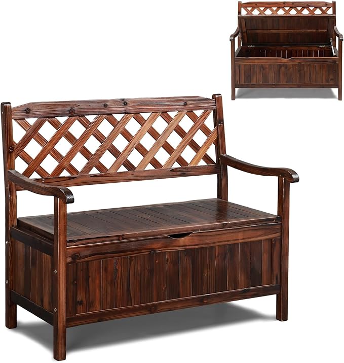 VINGLI Outdoor Storage Bench, Large Wood Deck Box by VINGLI