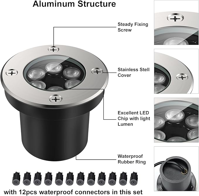 JESLED Outdoor Landscape Lights, 6W LED In Ground Well Lights, 12V 24V 3000K - Image 2