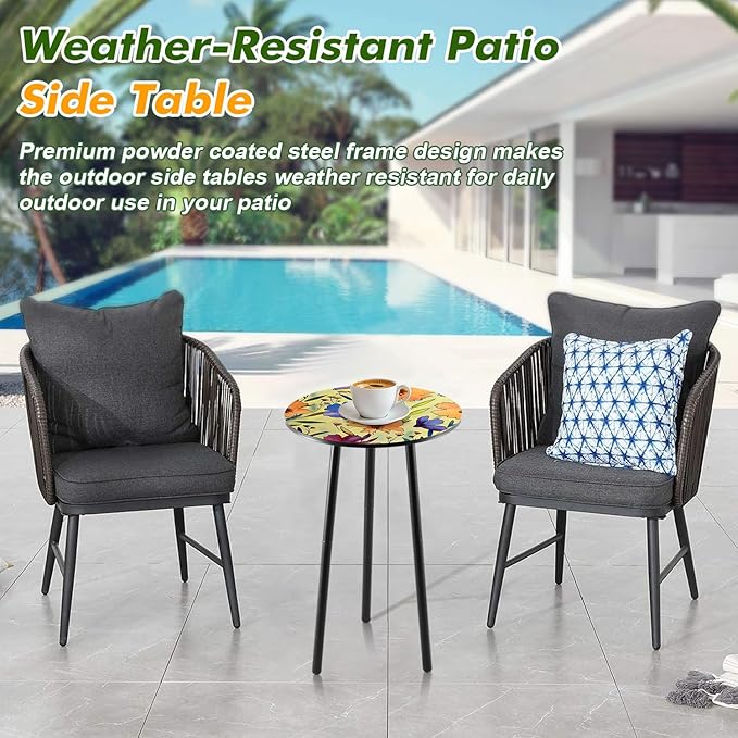 Party Zealot 2 Packs Metal Floral Round Side Table 13.2" Small Outdoor Patio - Image 5