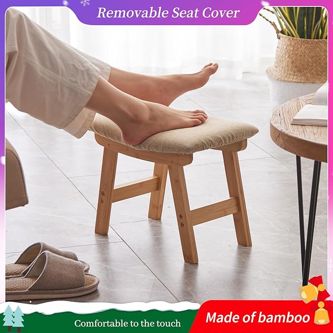 Foot Stool, Bamboo Small Sofa Foot Rest Under Desk, Extra Seating - Image 3