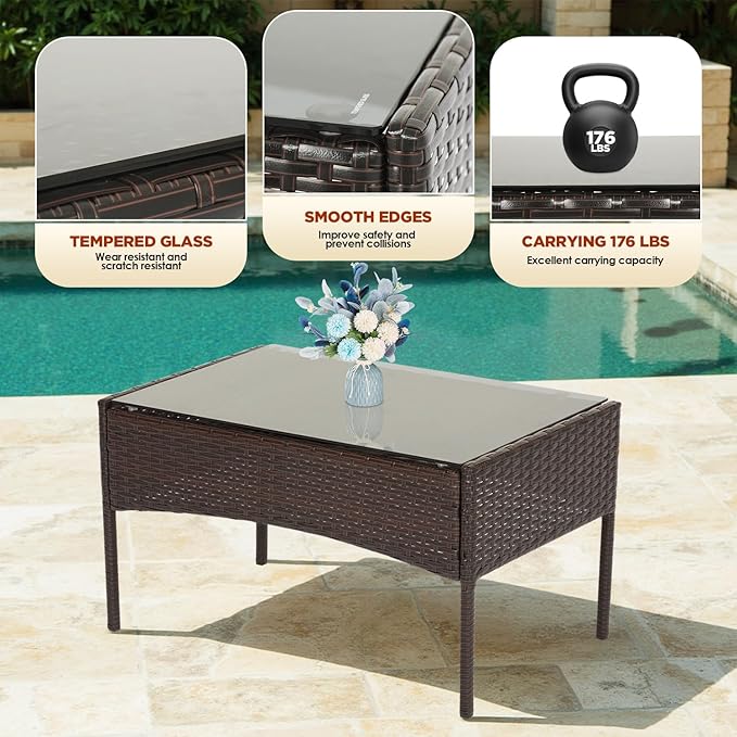 FDW | 4-Piece Patio Furniture Set | Brown & Red | Outdoor Wicker Furniture - Image 5
