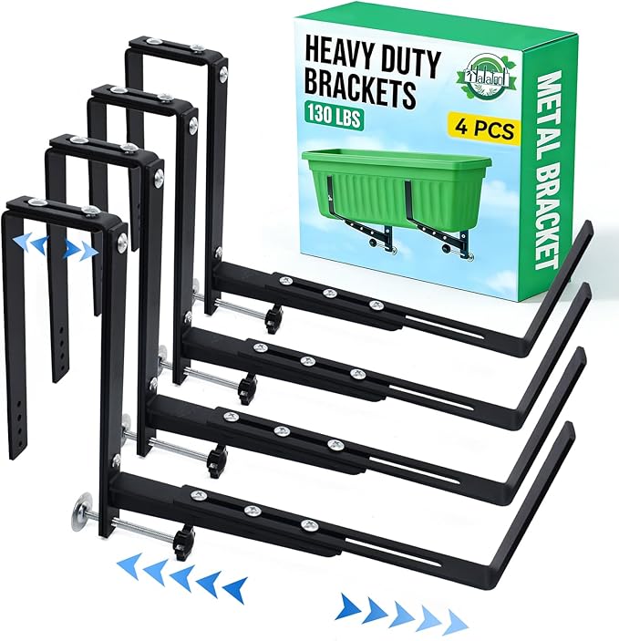 Halatool 4-Pack Heavy Duty Window Box Bracket, Adjustable Wall Mount Planter by HALATOOL