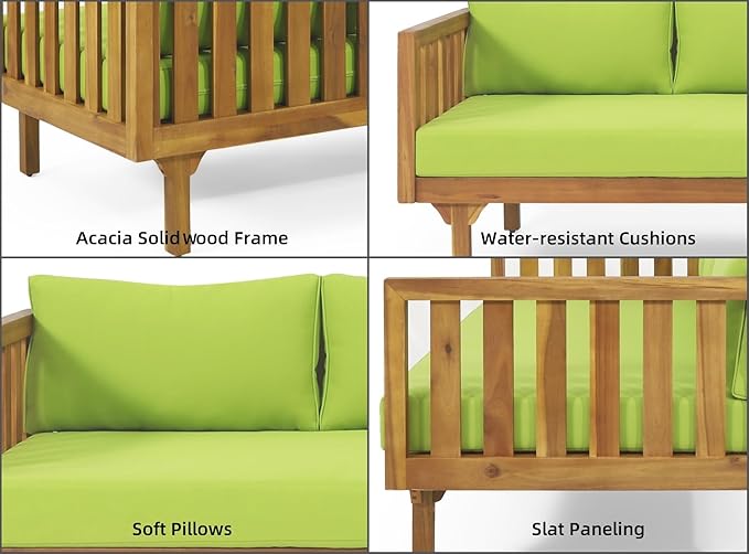 Merax Outdoor 3 Seater Daybed, Acacia Wood Day Bed Couch Sofa - Image 9